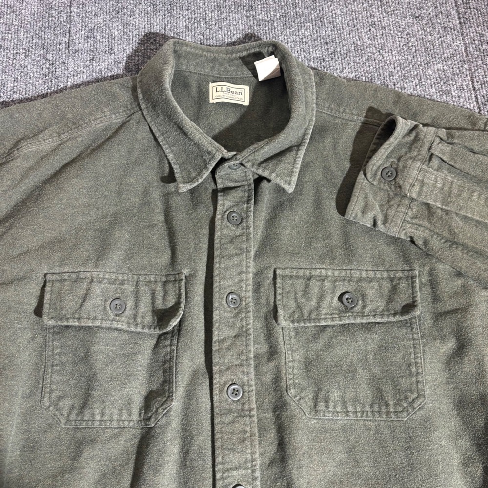 LL Bean Chamois Cloth Shirt Mens XXXL Regular Olive Green Flannel Button Down